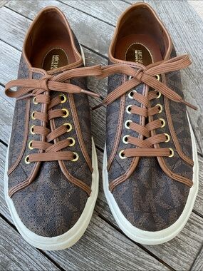 Michael Kors Boerum Sneakers Brown and Tan Monogram Signature Design